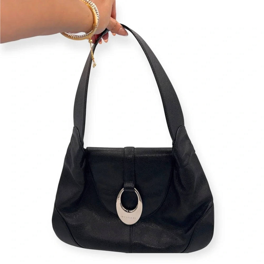 Vintage Bvlgari Catherine Black Pebbled Leather Shoulder Bag